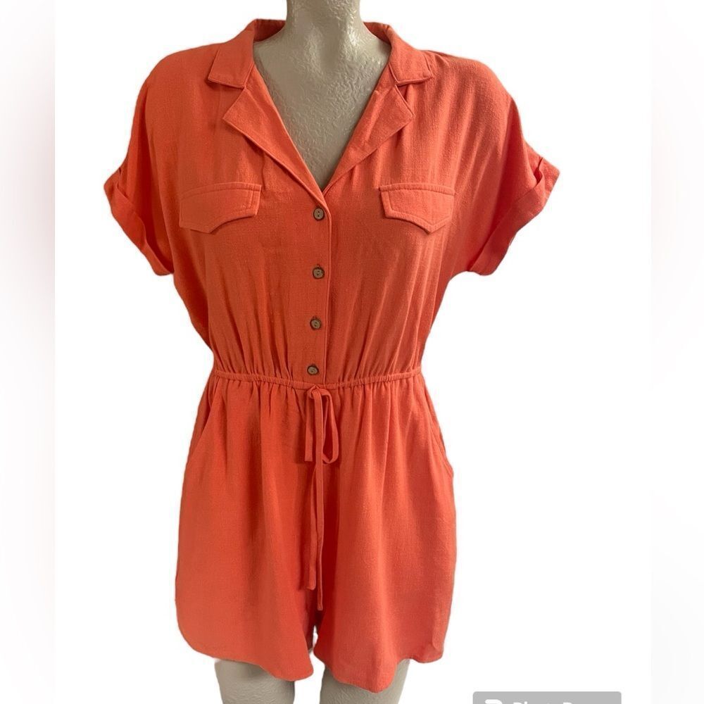 She + Sky romper, orange, drop shoulder, short sleeve Size S